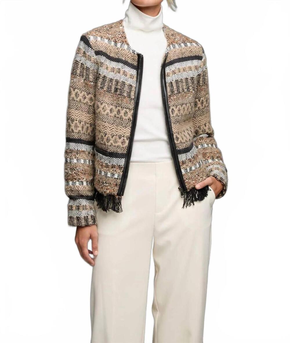 NEW NIC + ZOE knit weaving trimmed jacket in neutral multi